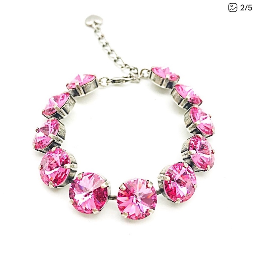 Handmade Pink Crystal Tennis Bracelet | Statement Sparkle | Rare Artisan Piece - Picture 3 of 4